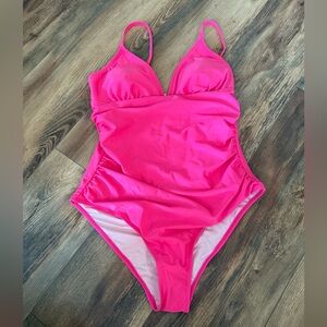 Cupshe Neon Pink Ruched One-Piece Swimsuit